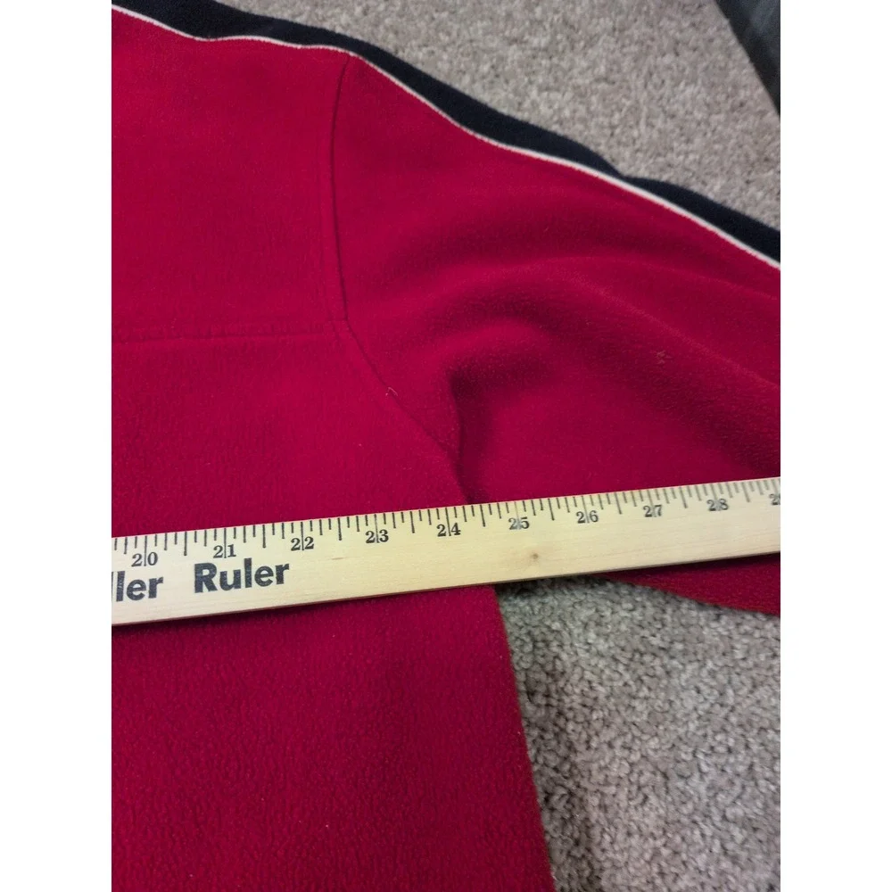 Tommy Hilfiger Mens XL Red Quarter Zip Fleece Pullover Navy White Stripe Vintage